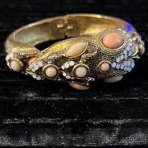 Rare Vintage Barrera Jewel Entrusted Stylized Snake Mouse In Mouth Cuff Bracelet